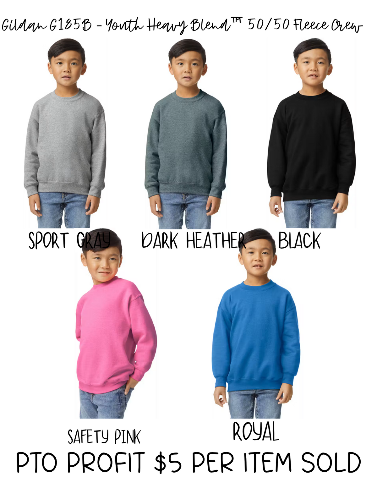 YOUTH/ADULT Gildan - Heavy Blend™ 50/50 Fleece Crew